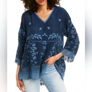 Johnny Was Blue Embroidered Tunic